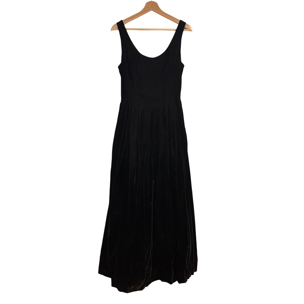 VTG ABS Evening Gown Black Velvet Pleated Dress SZ 8 Formal Event Whimsigoth EUC